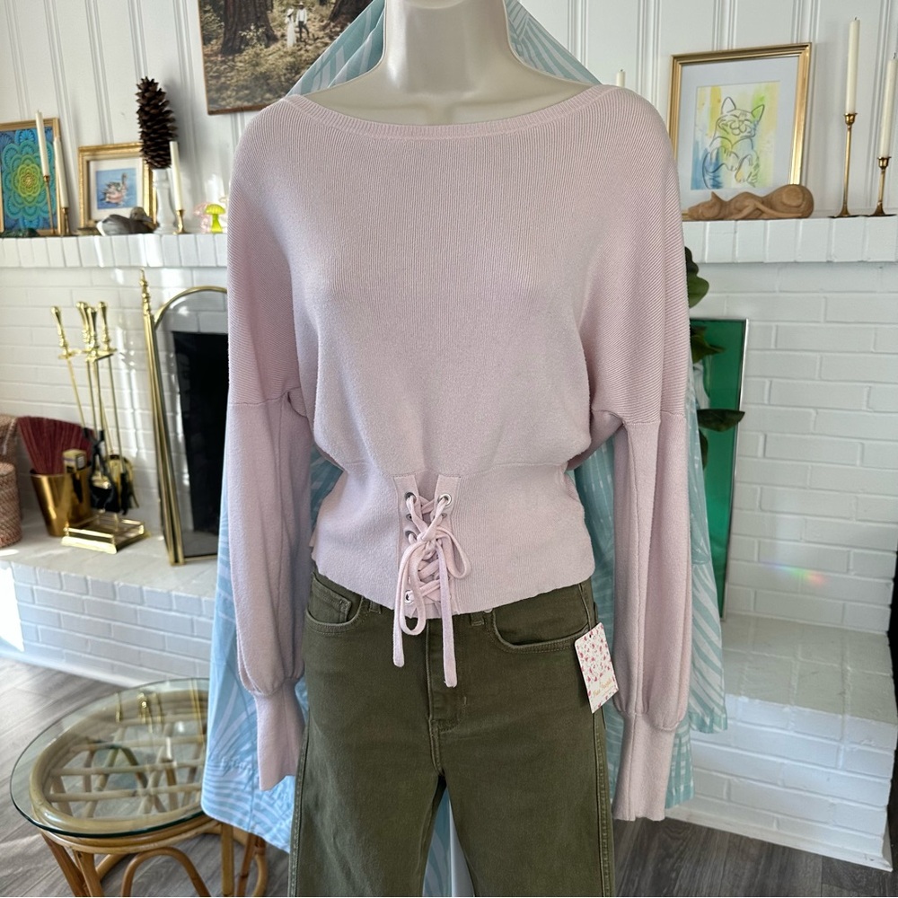 Express Light Pink Lace-Up Sweater